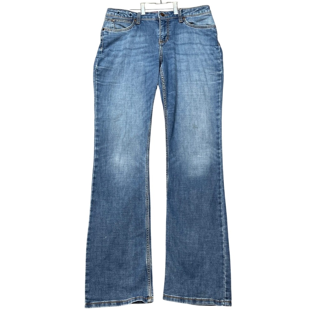 Wrangler Retro Jeans Women 9 33x36 Medium Wash Bootcut 5 Pocket Denim Distressed